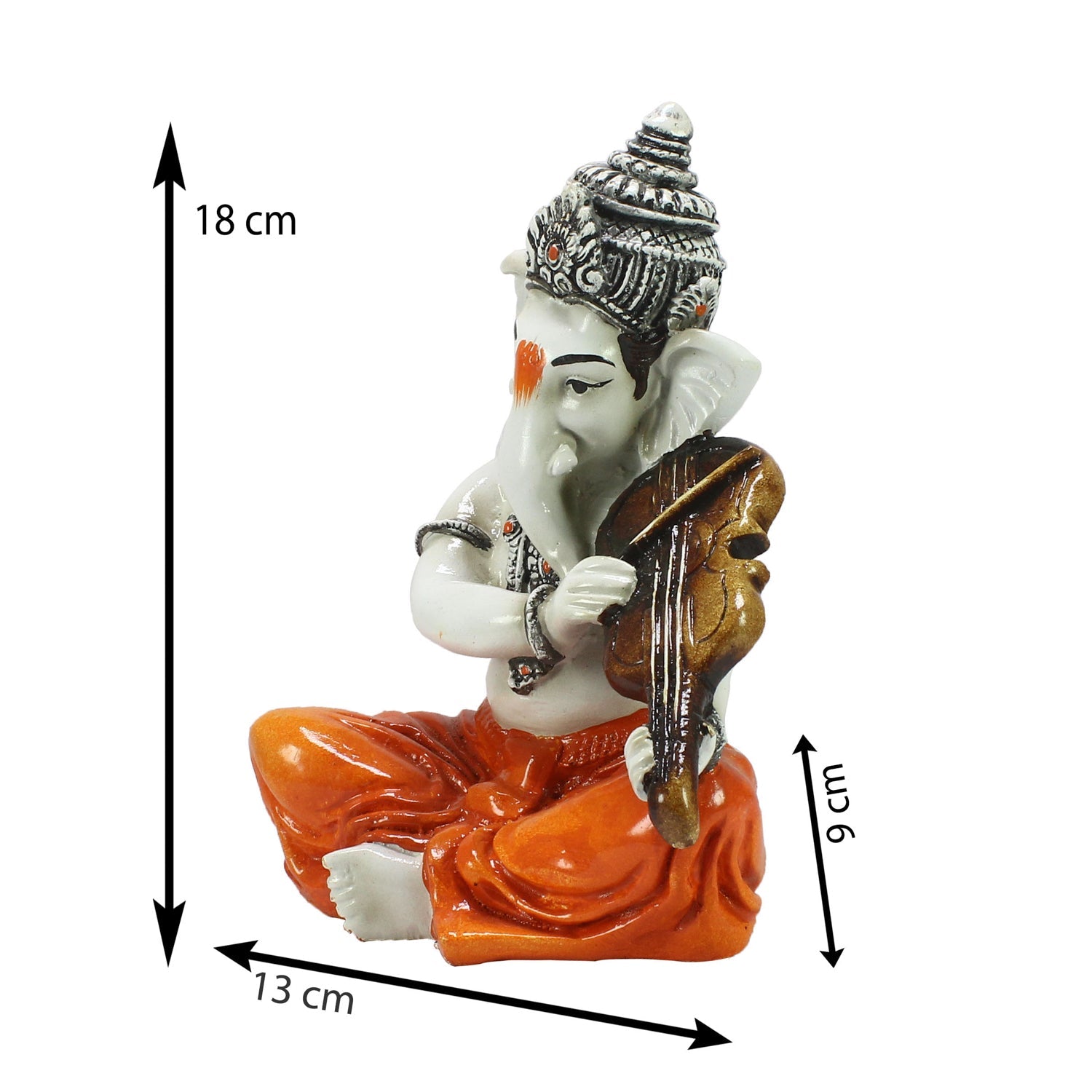 Lord Ganesha Idol Playing Violin Musical Instrument Polyresin God Idol Kafalo