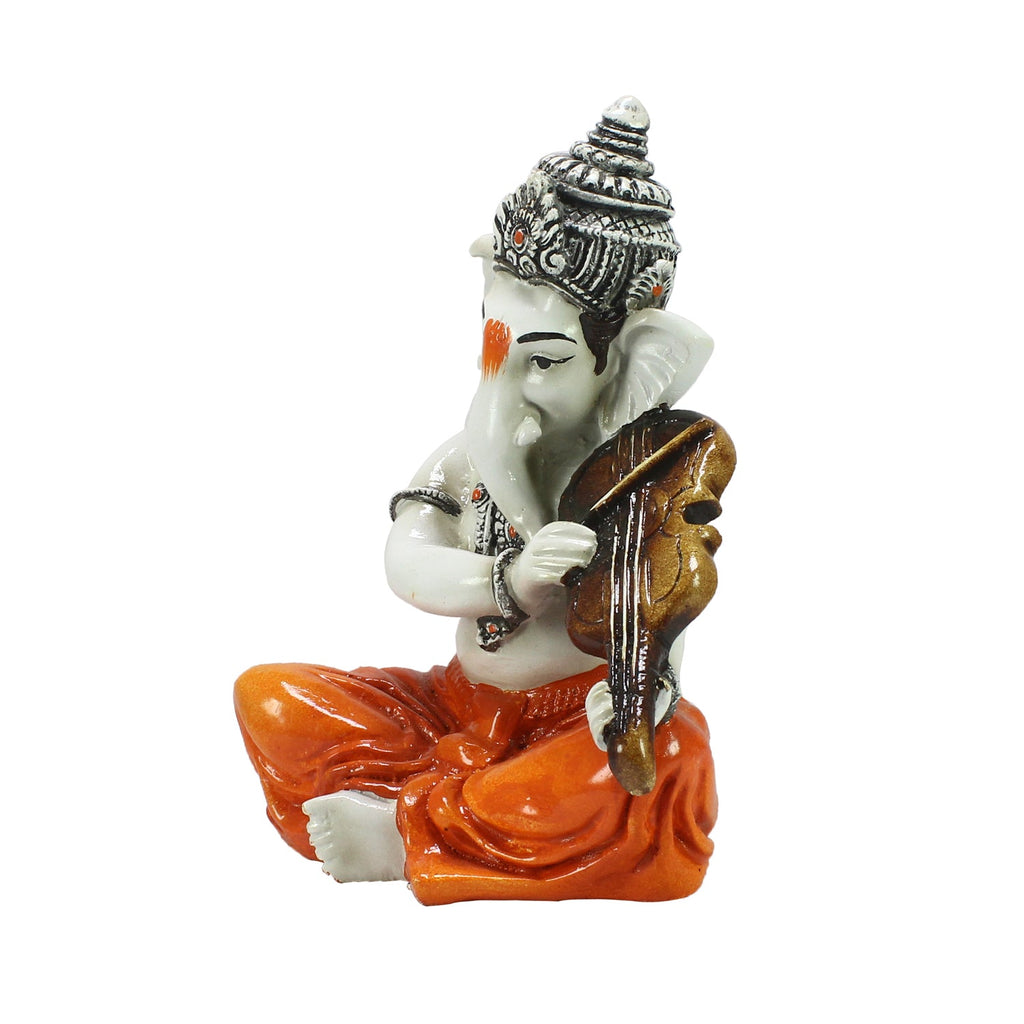 Lord Ganesha Idol Playing Violin Musical Instrument Polyresin God Idol Kafalo