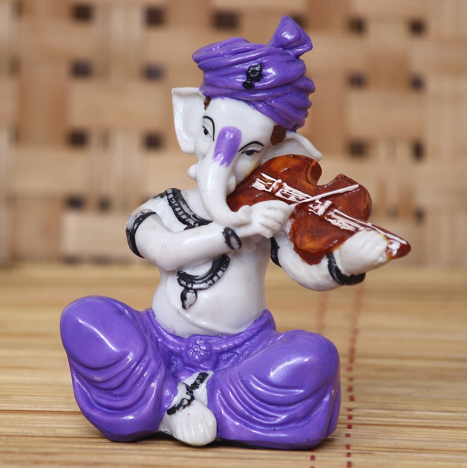 Lord Ganesha Idol Playing Violin Musical Instrument Polyresin God Idol Kafalo