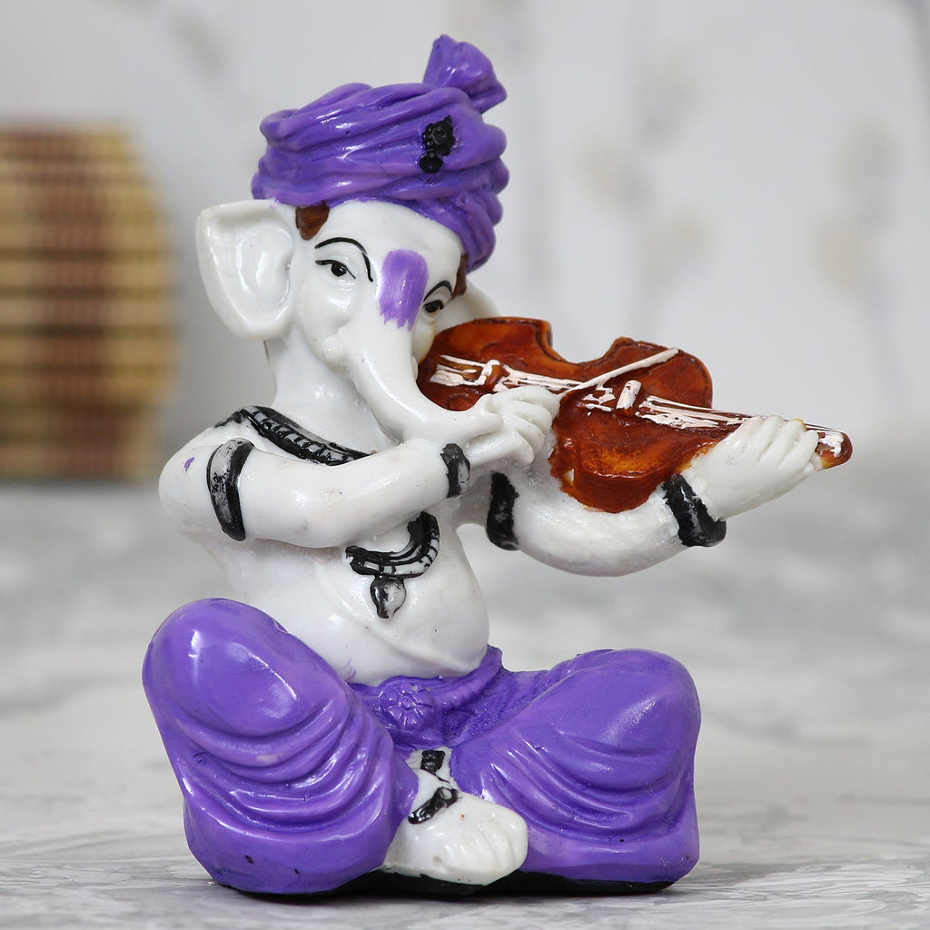 Lord Ganesha Idol Playing Violin Musical Instrument Polyresin God Idol Kafalo