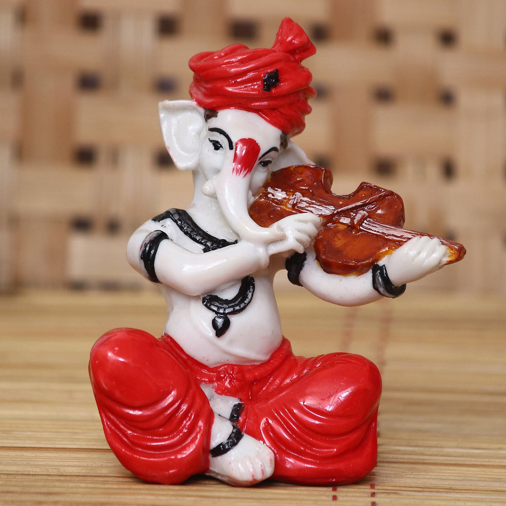 Lord Ganesha Idol Playing Violin Musical Instrument Polyresin God Idol Kafalo