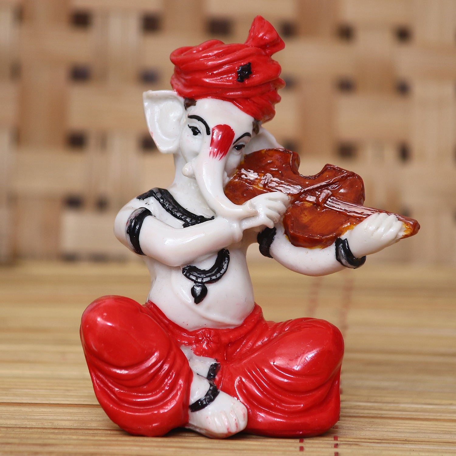 Lord Ganesha Idol Playing Violin Musical Instrument Polyresin God Idol Kafalo