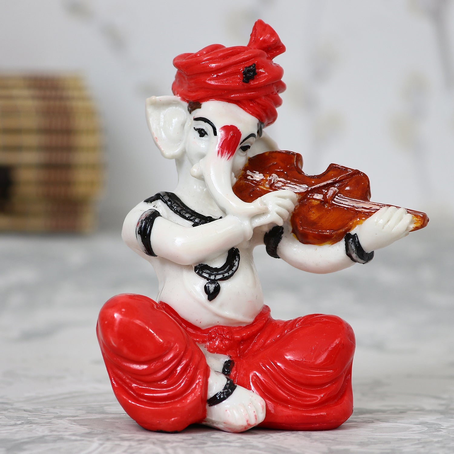 Lord Ganesha Idol Playing Violin Musical Instrument Polyresin God Idol Kafalo