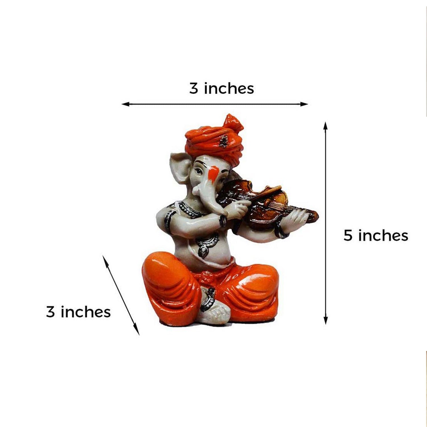 Orange Polyresin Lord Ganesha playing Violin Idol Kafalo
