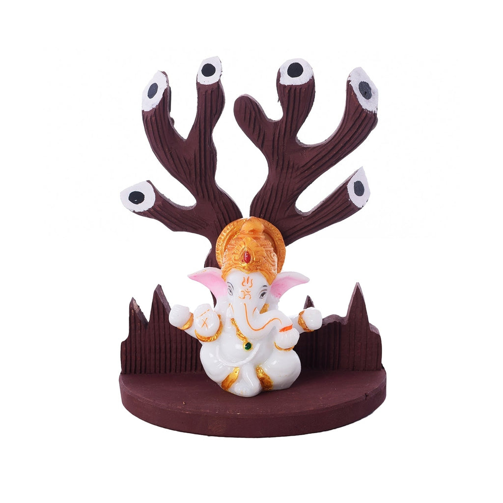 Polyresin Paghdi Lord Ganesha Under Wooden Tree Figurine Kafalo
