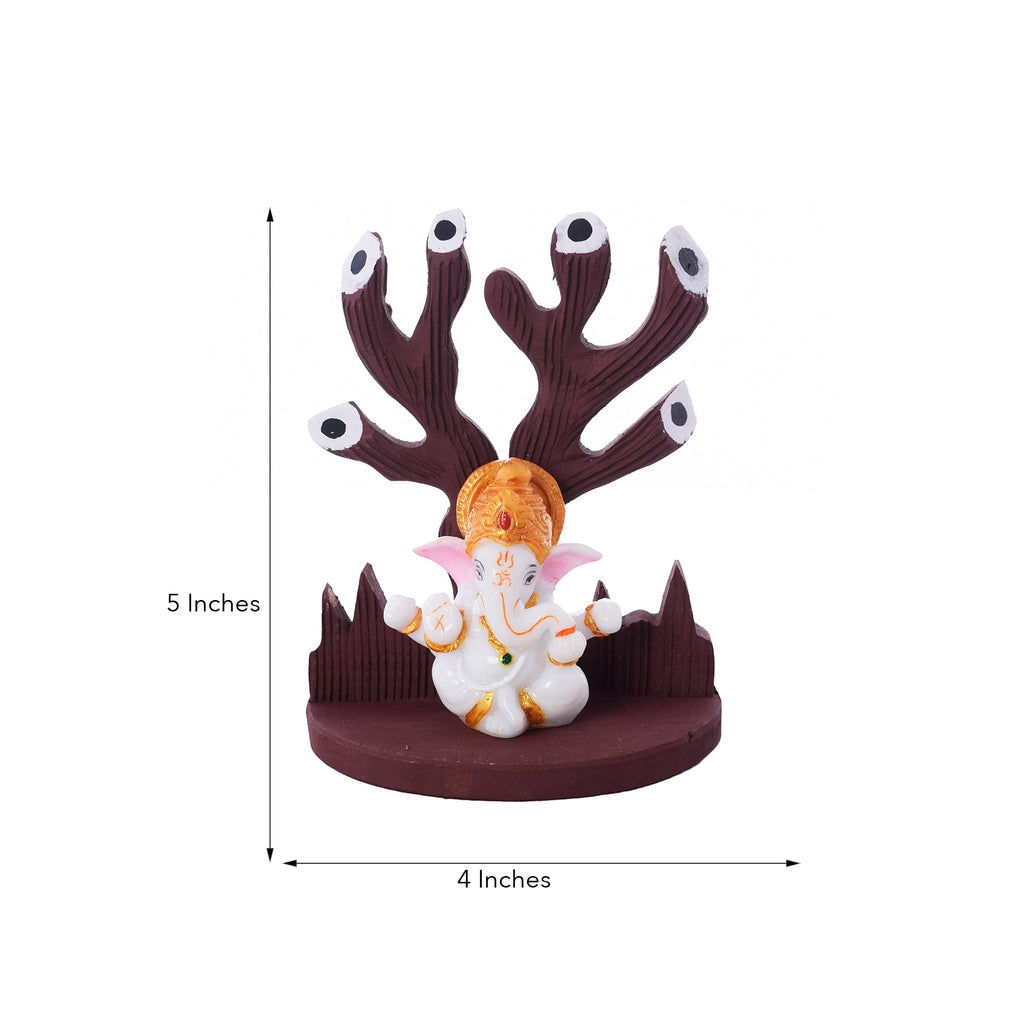 Polyresin Paghdi Lord Ganesha Under Wooden Tree Figurine Kafalo