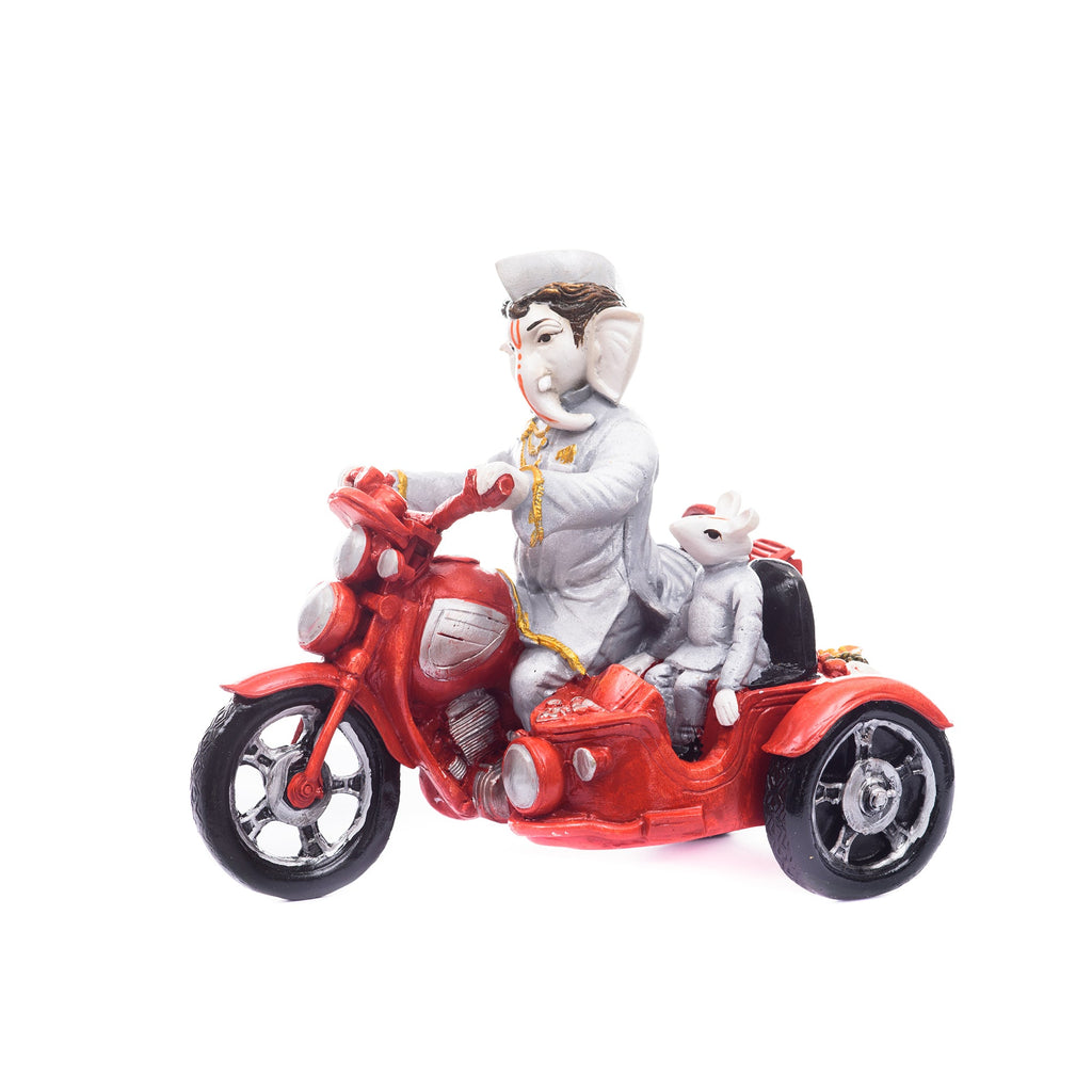 Polyresin Lord Ganesha Idol Riding a Scooter with Mouse Kafalo