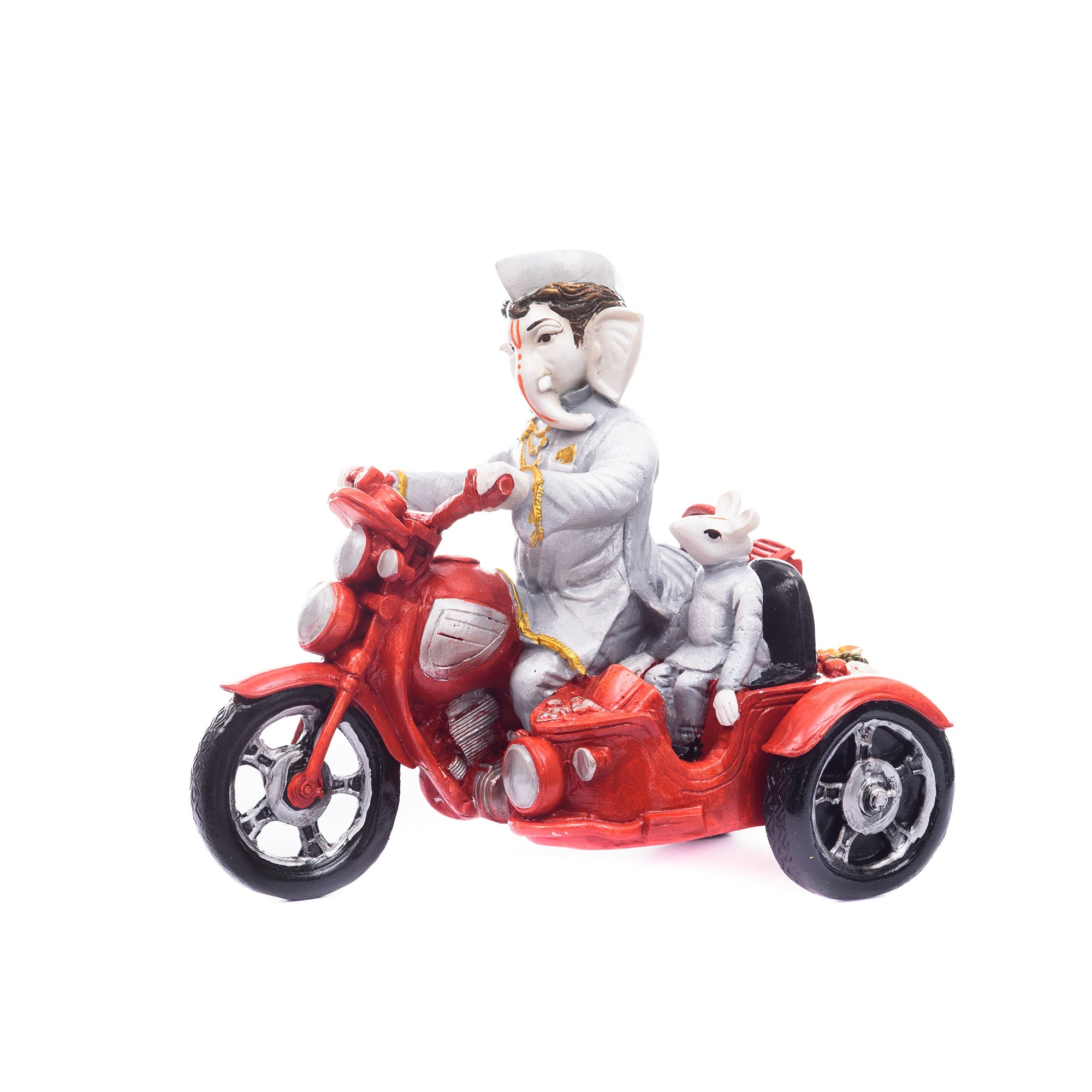 Polyresin Lord Ganesha Idol Riding a Scooter with Mouse Kafalo