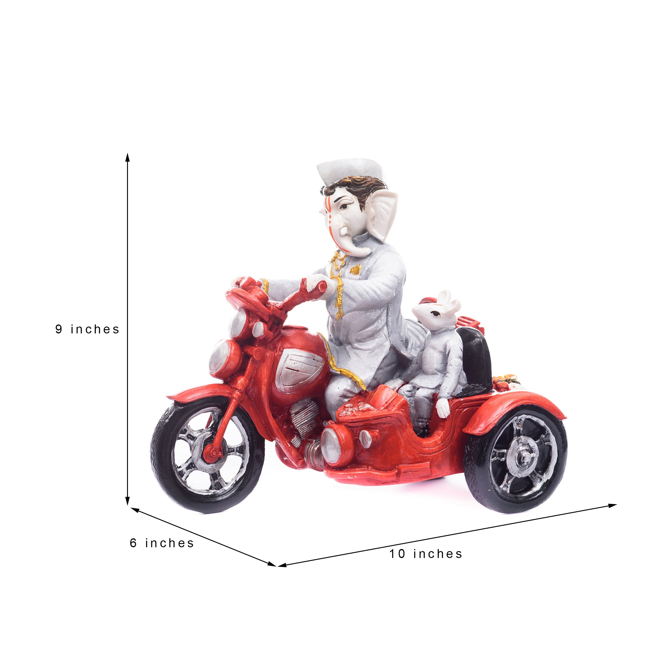 Polyresin Lord Ganesha Idol Riding a Scooter with Mouse Kafalo