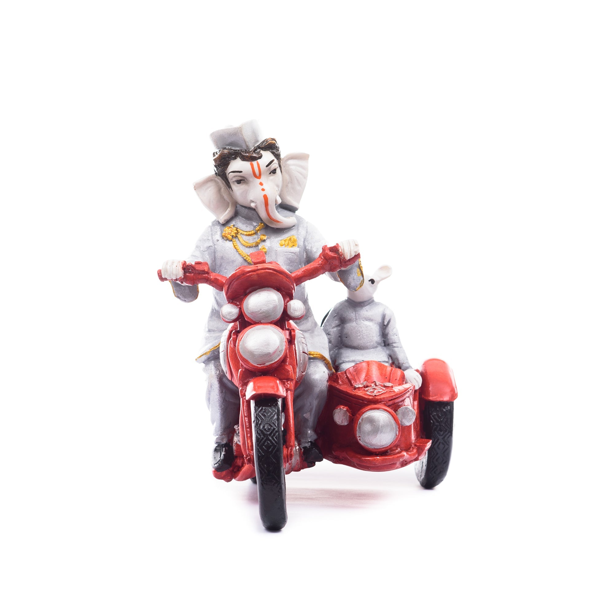 Polyresin Lord Ganesha Idol Riding a Scooter with Mouse Kafalo
