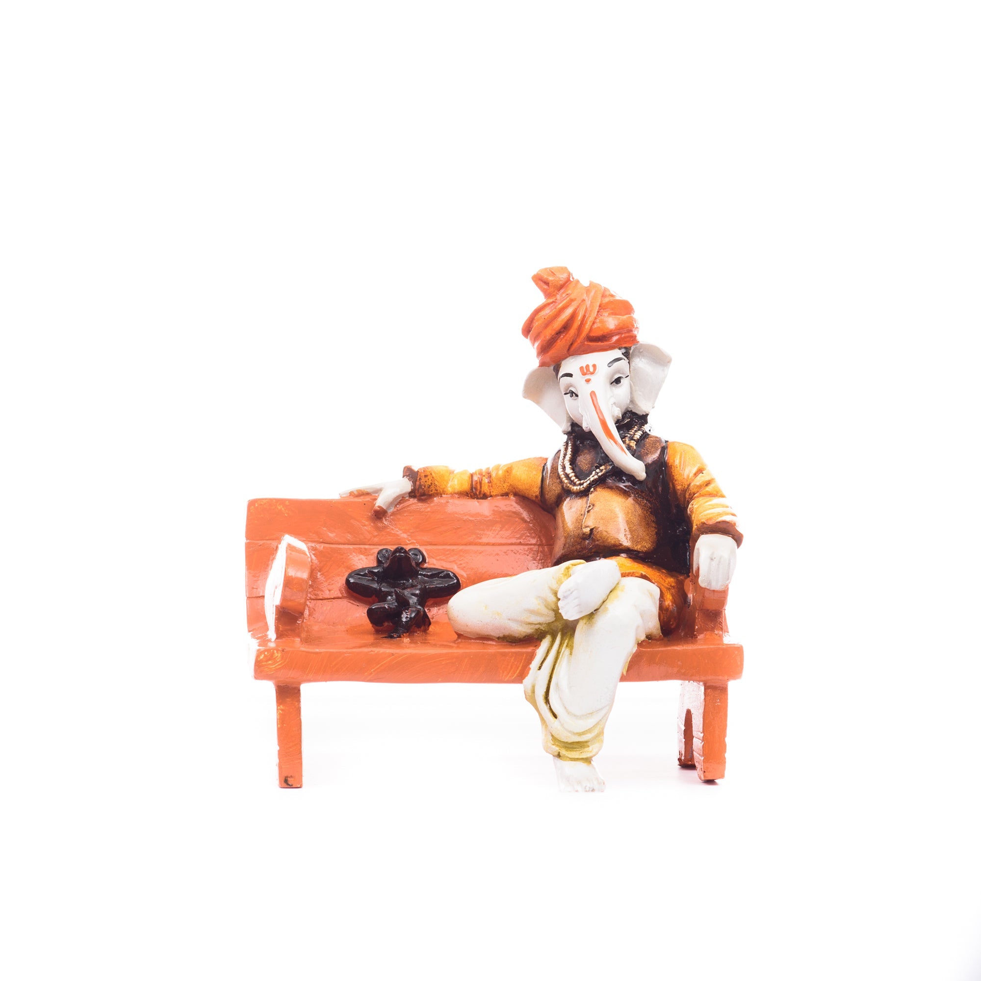Polyresin Lord Ganesha Statue Sitting with mouse on Bench Kafalo