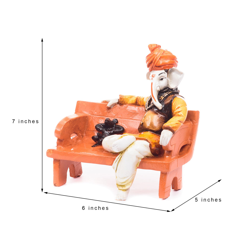 Polyresin Lord Ganesha Statue Sitting with mouse on Bench Kafalo