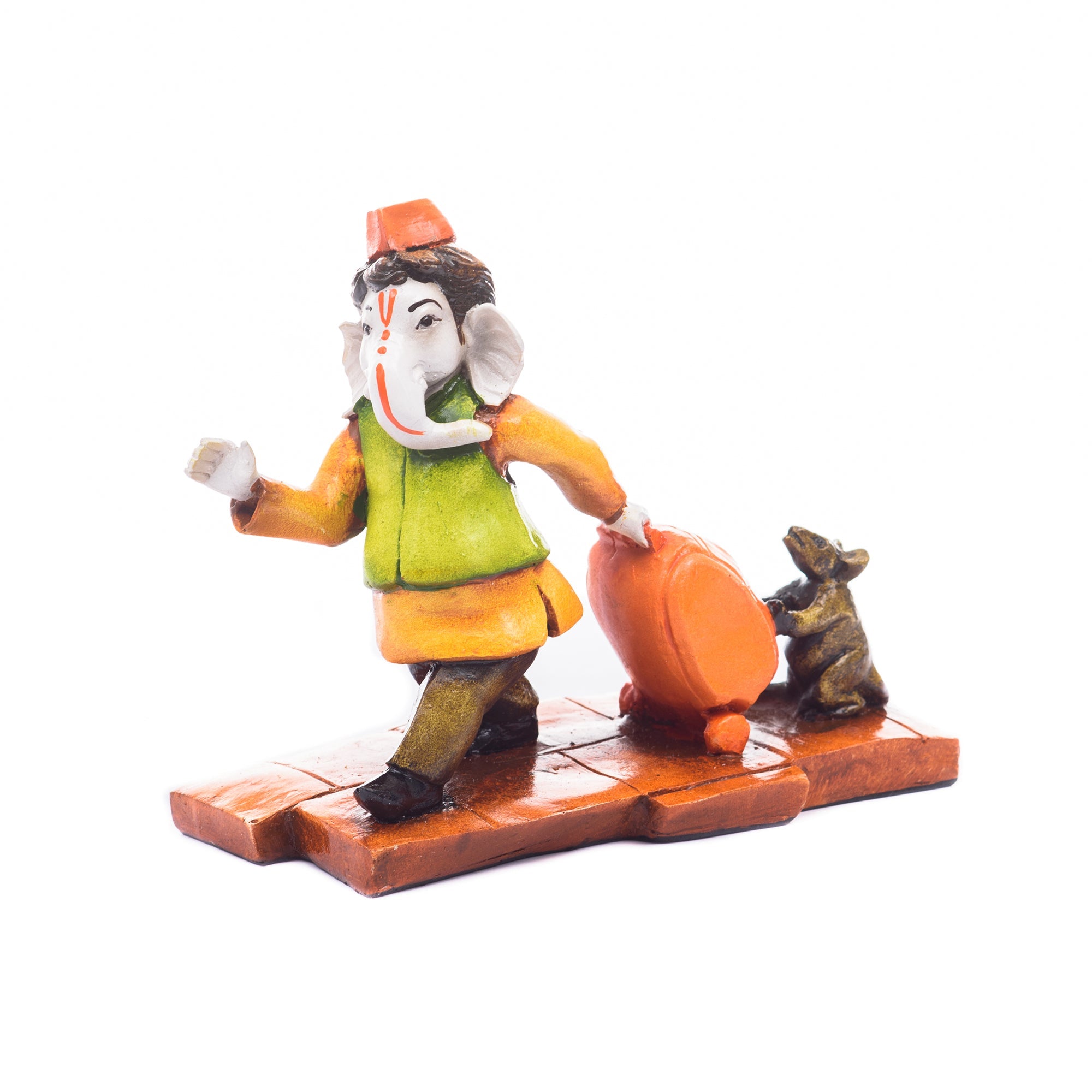 Polyresin Handcrafted Lord Ganesha Idol Carrying Luggage with Mushak Kafalo
