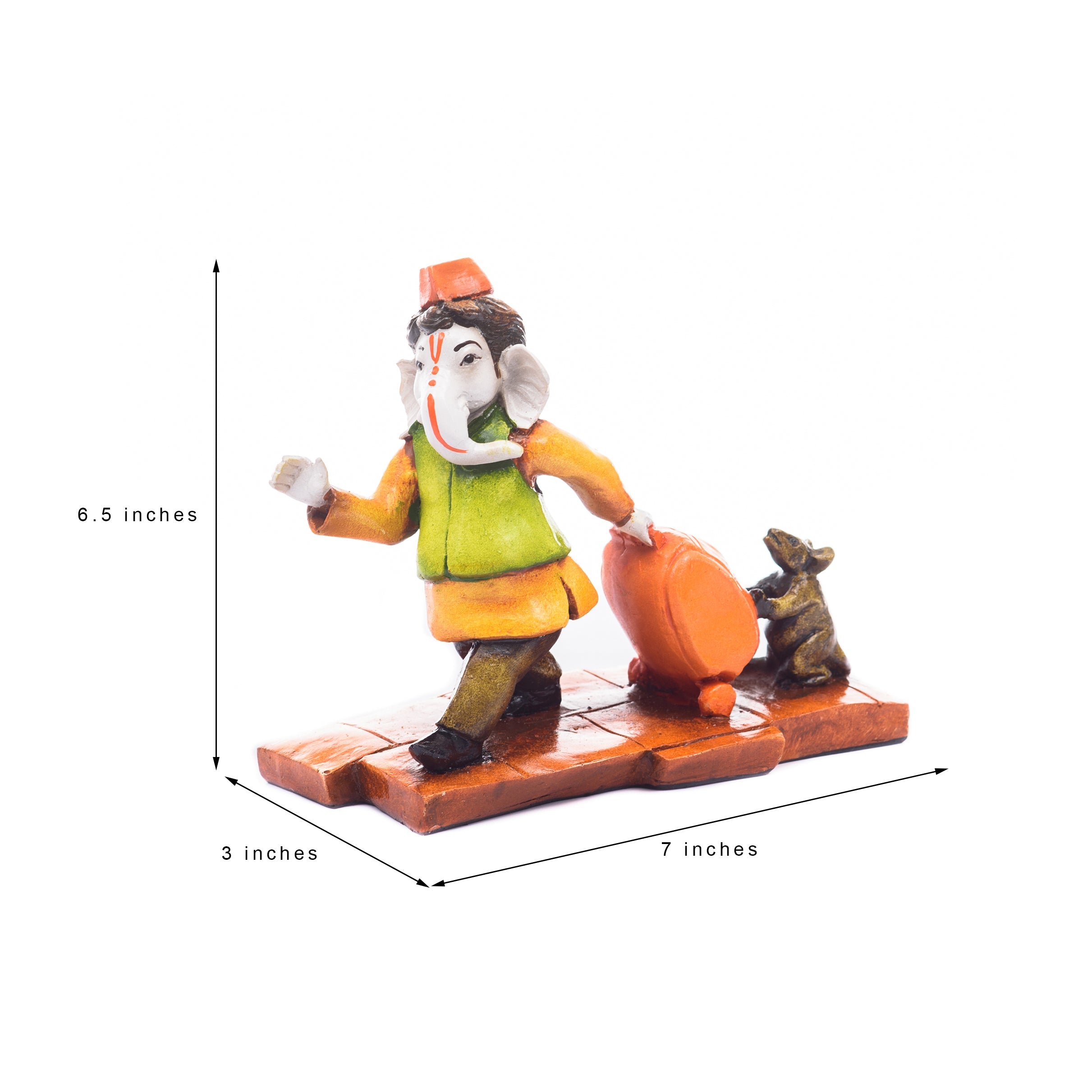 Polyresin Handcrafted Lord Ganesha Idol Carrying Luggage with Mushak Kafalo