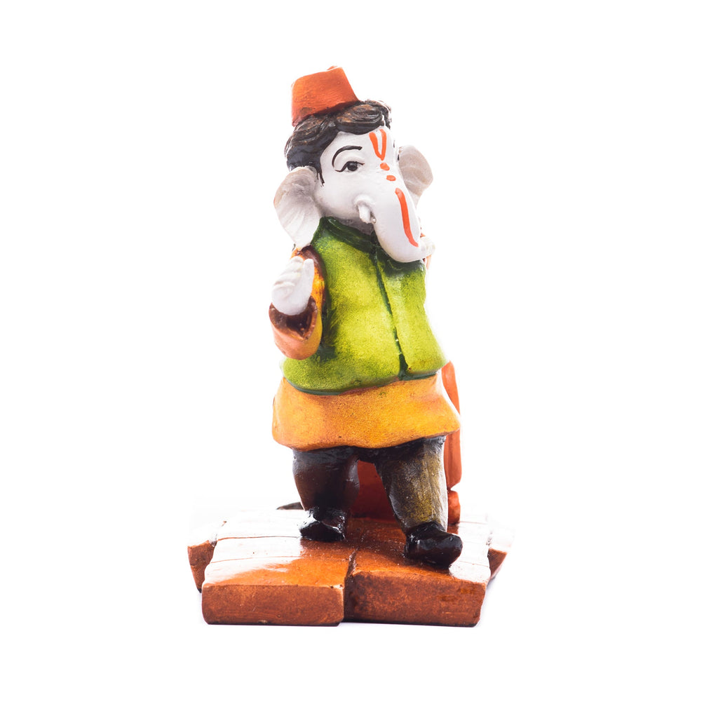 Polyresin Handcrafted Lord Ganesha Idol Carrying Luggage with Mushak Kafalo