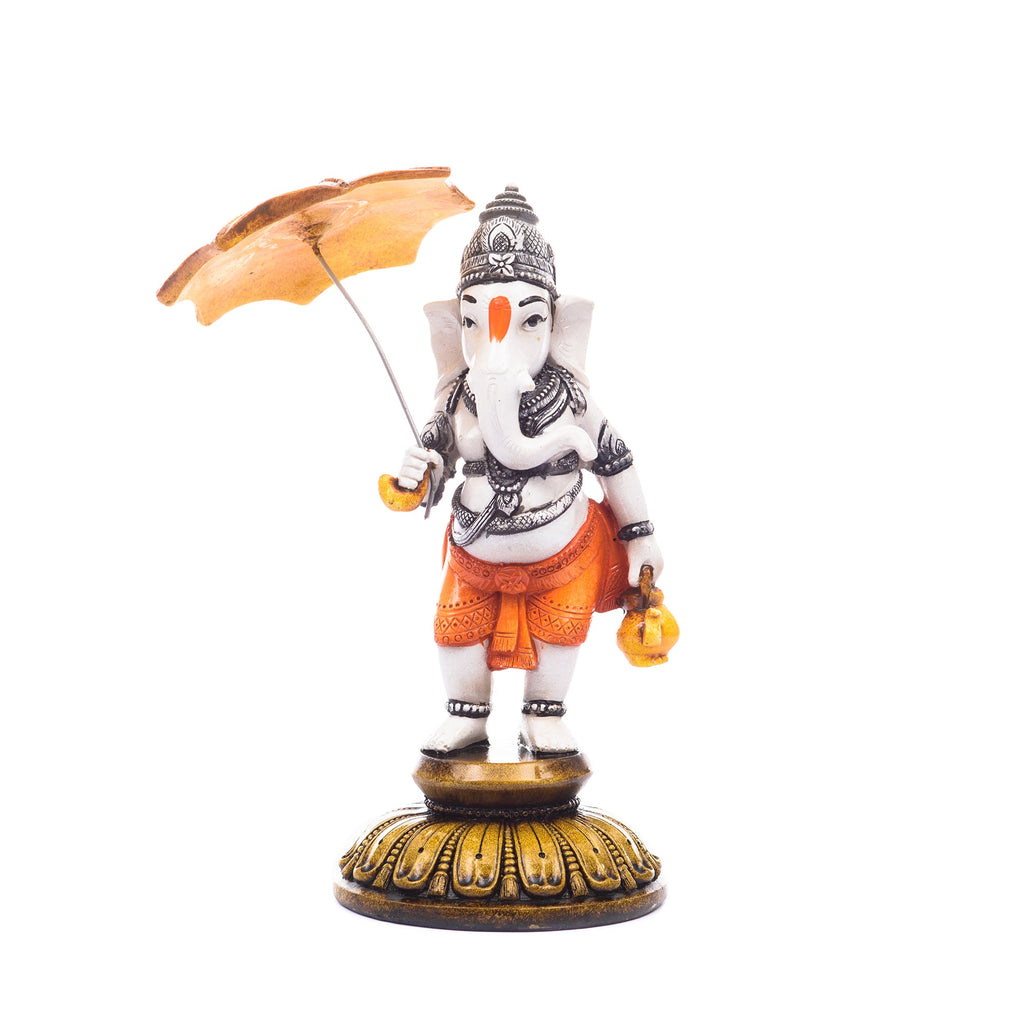 Handcrafted Polyresin Standing Lord Ganesha Idol Holding Umbrella Kafalo