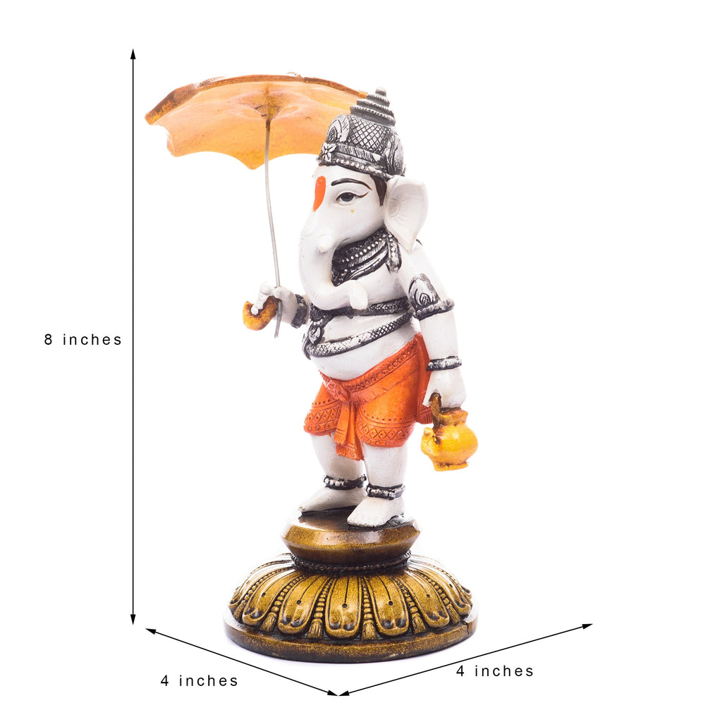 Handcrafted Polyresin Standing Lord Ganesha Idol Holding Umbrella Kafalo