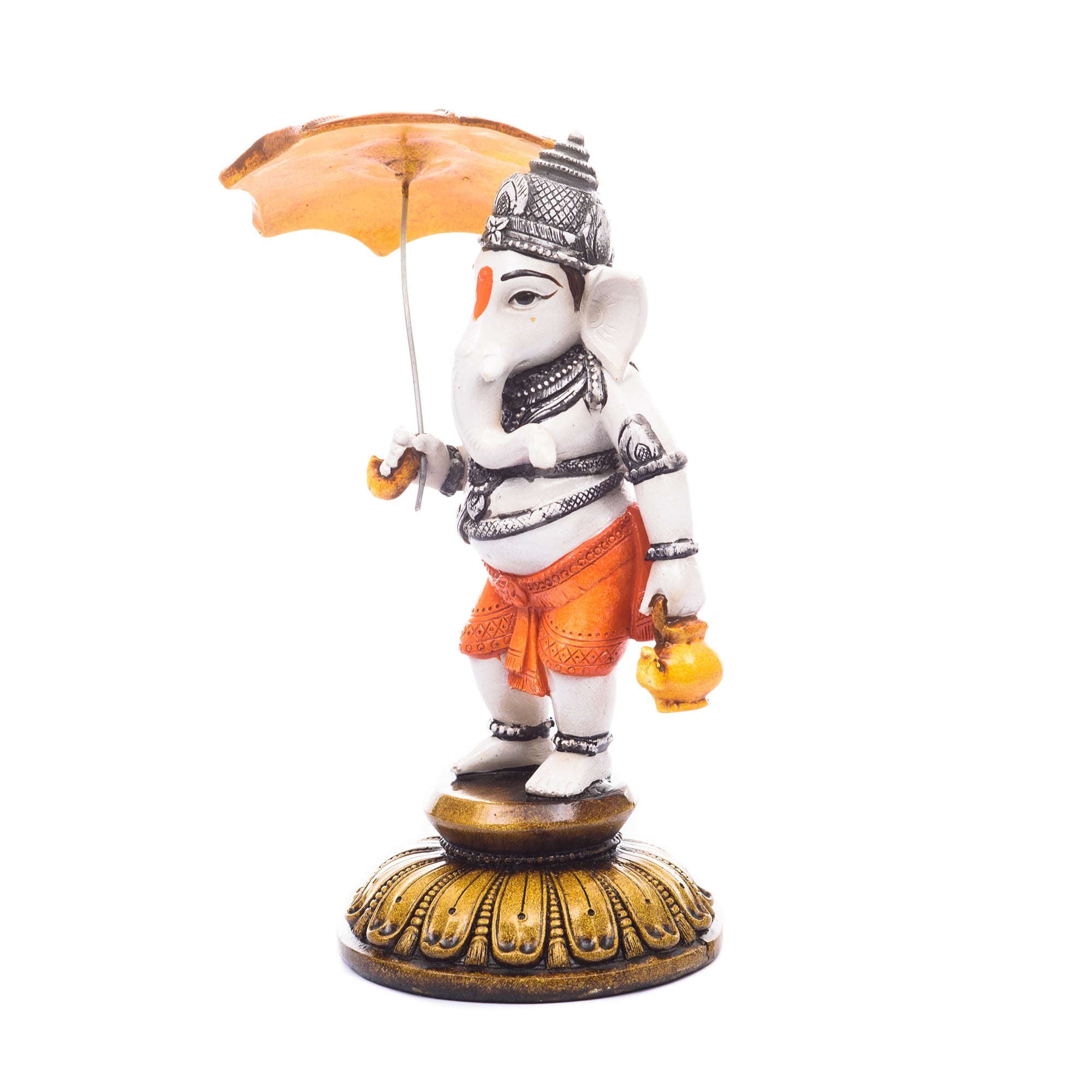 Handcrafted Polyresin Standing Lord Ganesha Idol Holding Umbrella Kafalo
