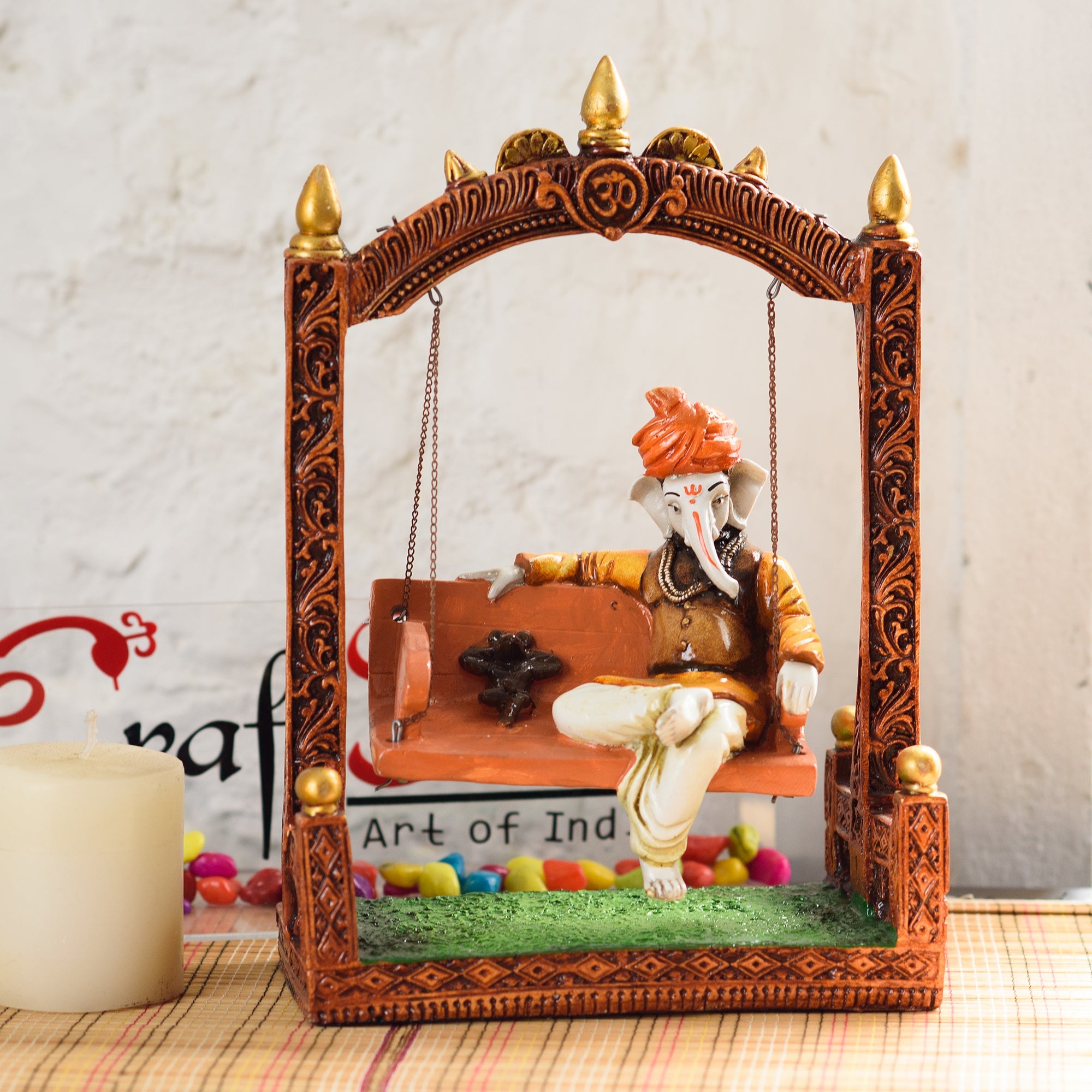 Polyresin Mouse and Lord Ganesha Idol on Swing Kafalo