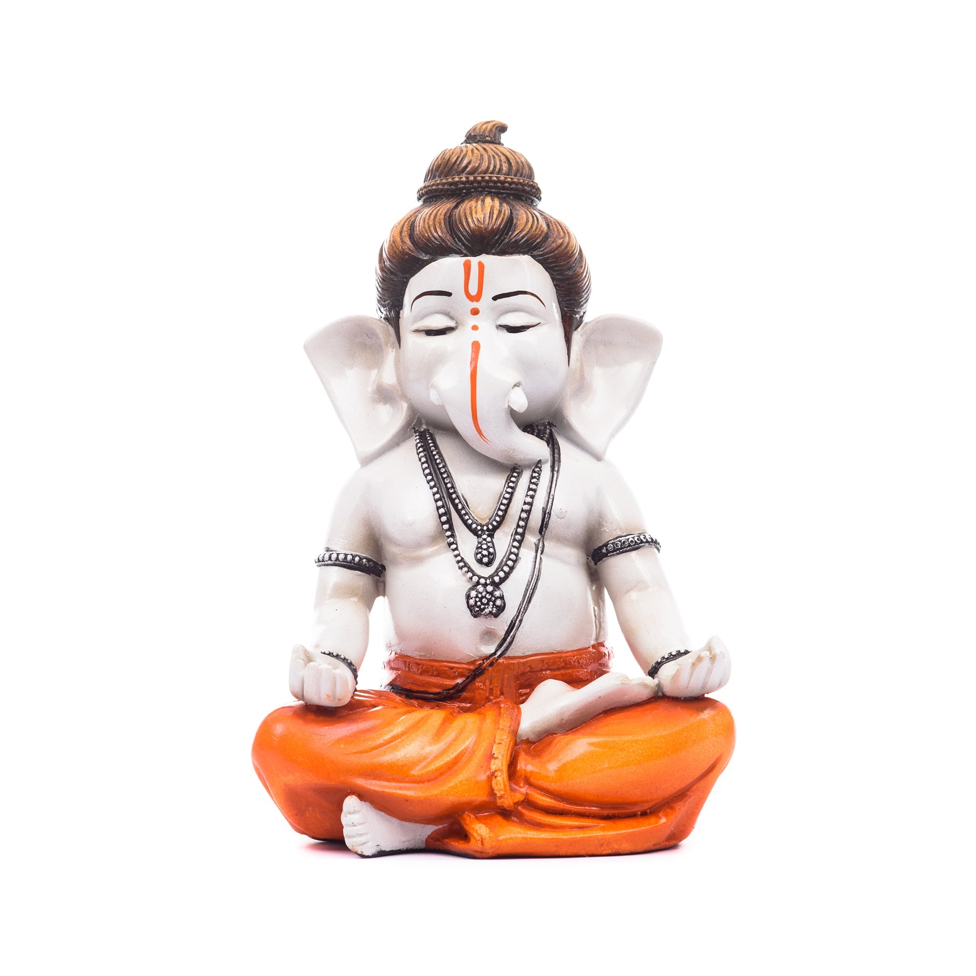 Orange Polyresin Meditating Lord Ganesha Statue Kafalo