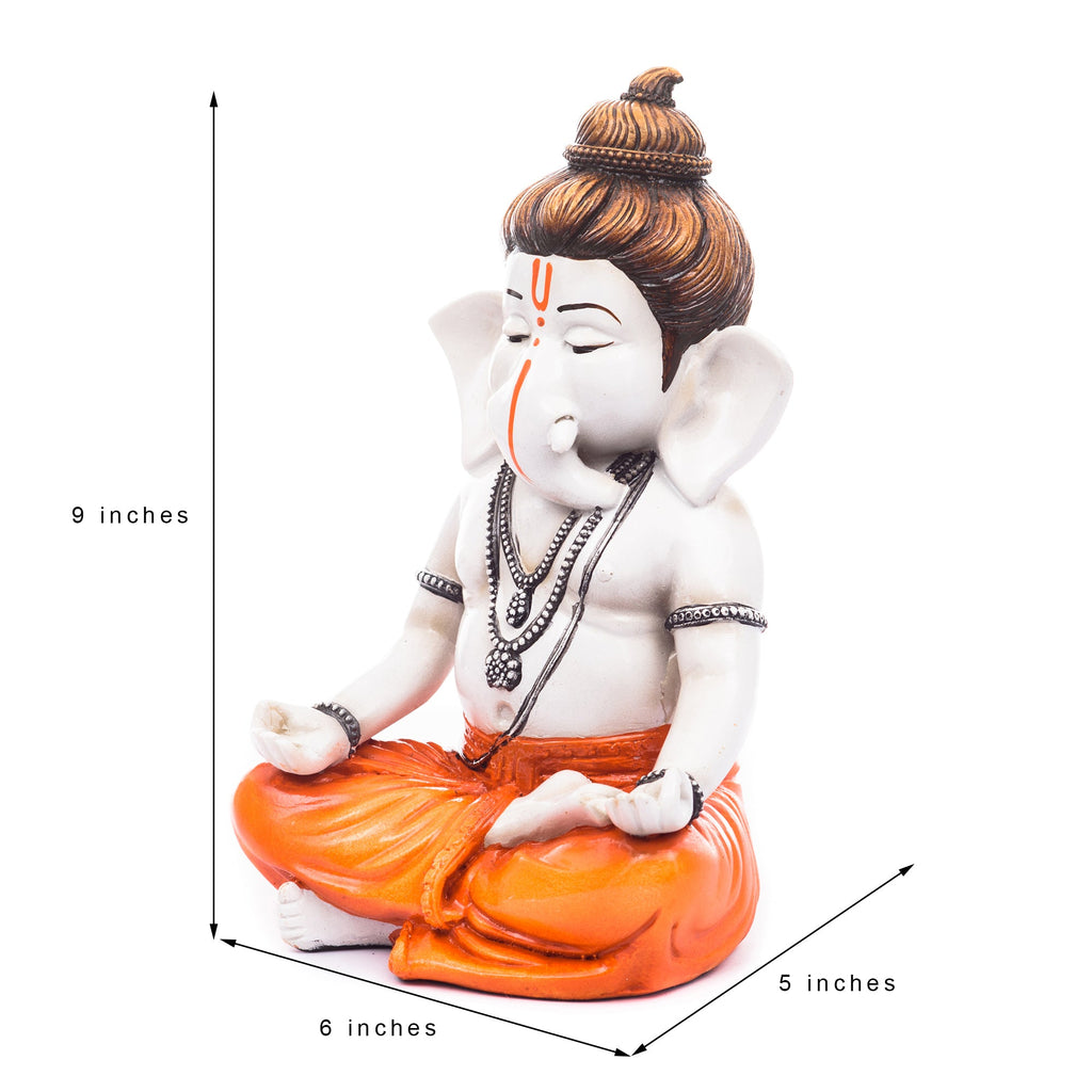 Orange Polyresin Meditating Lord Ganesha Statue Kafalo