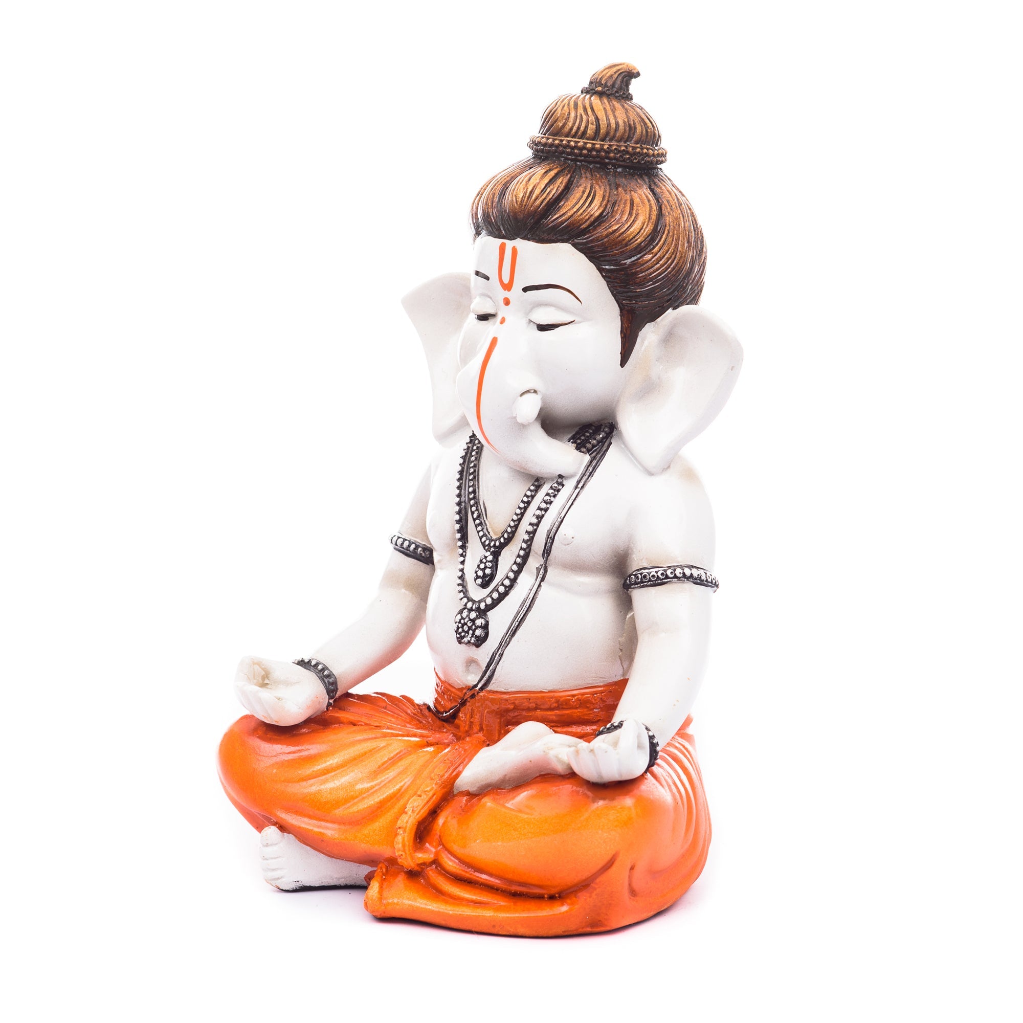 Orange Polyresin Meditating Lord Ganesha Statue Kafalo