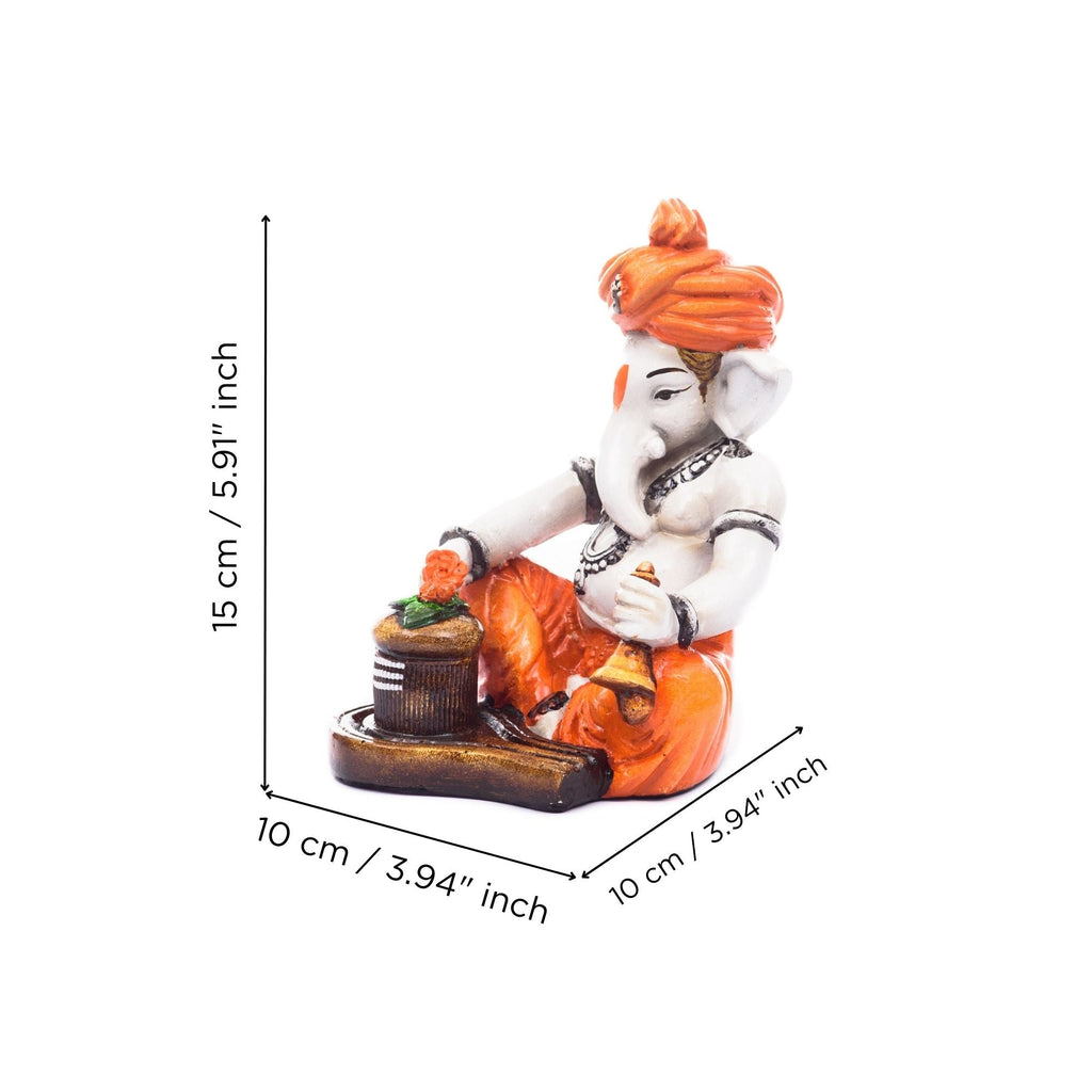 Orange Polyresin Lord Ganesha Idol Worshipping Lord Shiv Pooja Kafalo