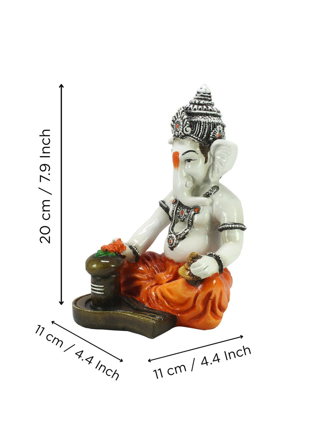 Orange Polyresin Lord Ganesha Murti performing Lord Shiv Pooja Kafalo