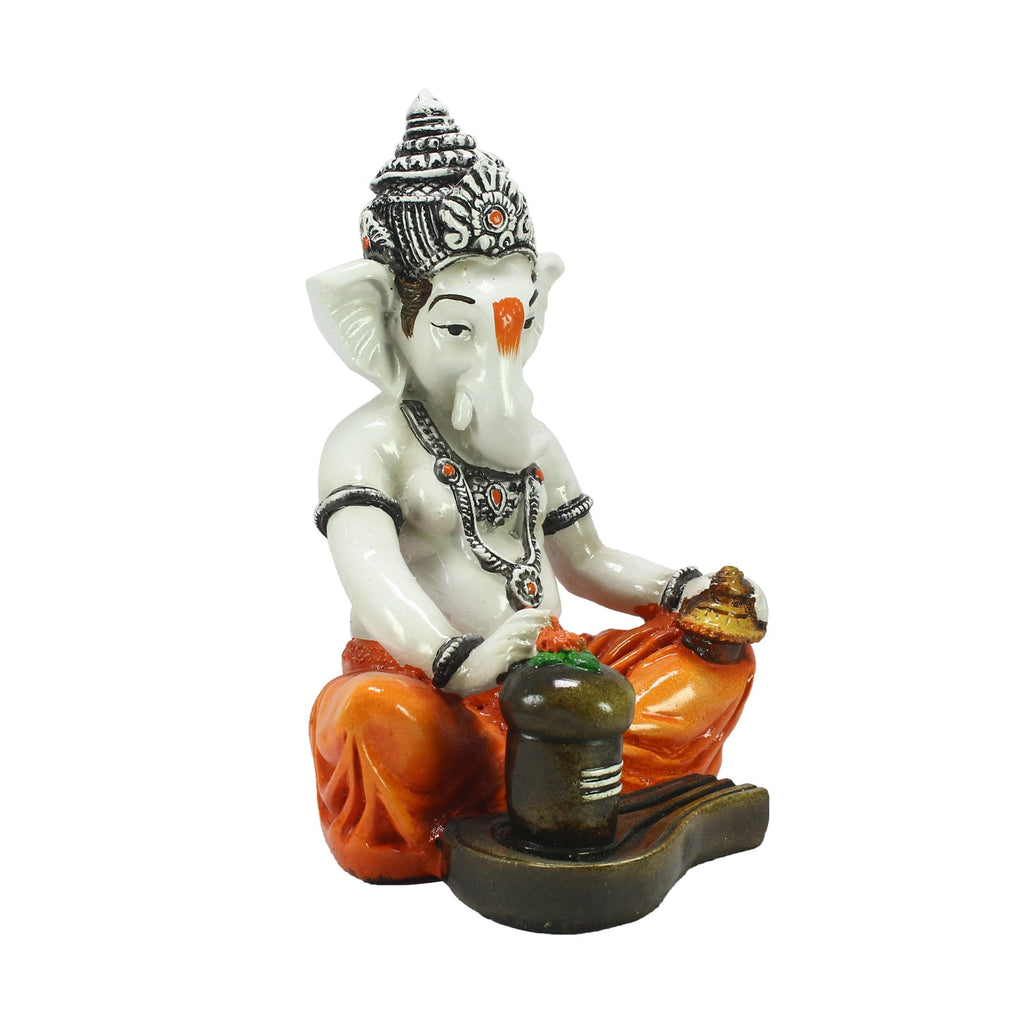 Orange Polyresin Lord Ganesha Murti performing Lord Shiv Pooja Kafalo