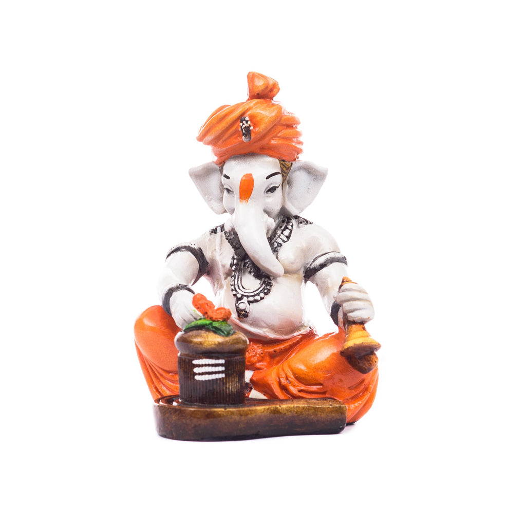 Orange Polyresin Lord Ganesha Idol Worshipping Lord Shiv Pooja Kafalo