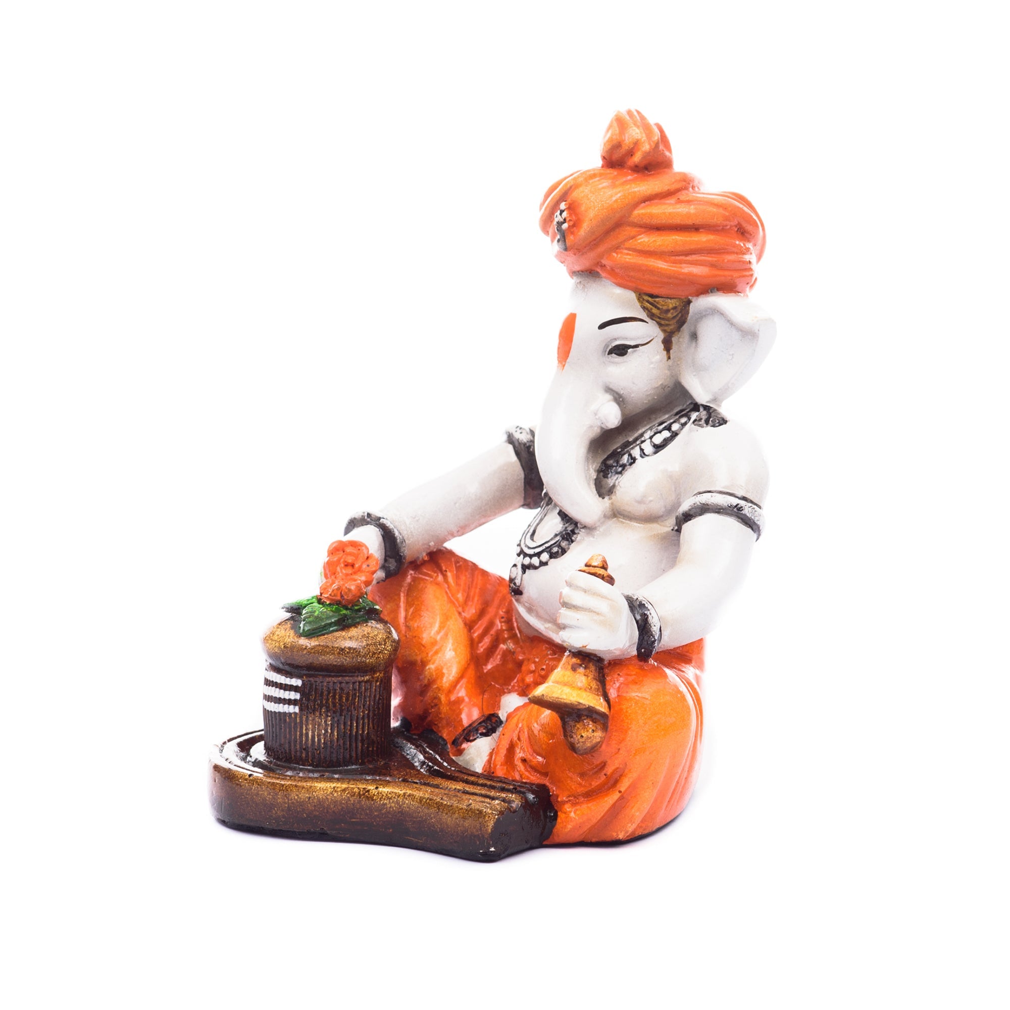 Orange Polyresin Lord Ganesha Idol Worshipping Lord Shiv Pooja Kafalo