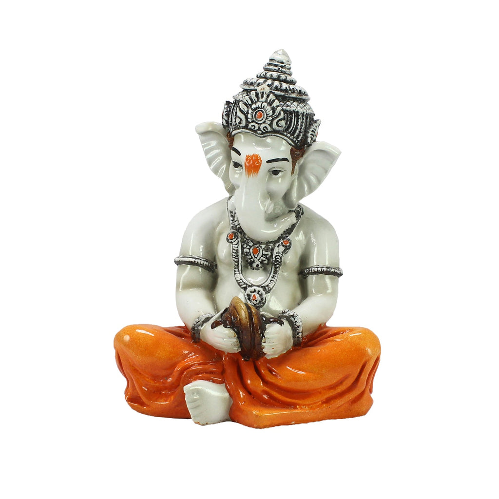 Lord Ganesha Statue Playing Manjeera Decorative Polyresin God Idol Kafalo