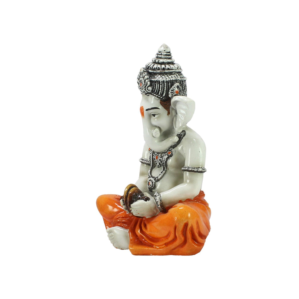 Lord Ganesha Statue Playing Manjeera Decorative Polyresin God Idol Kafalo