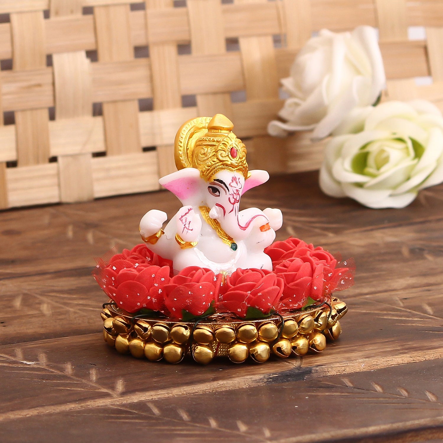 Polyresin Lord Ganesha Idol on Decorative Plate for Car Dashboard and Home Kafalo