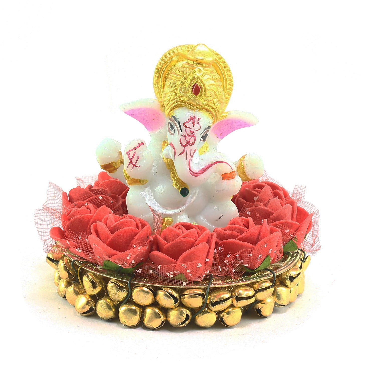 Polyresin Lord Ganesha Idol on Decorative Plate for Car Dashboard and Home Kafalo