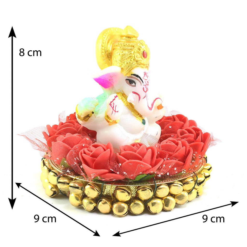 Designer Bhaiya Bhabhi Rakhi with Lord Ganesha Idol on Decorative Plate for Car & Home and Roli Tikka Matki Kafalo