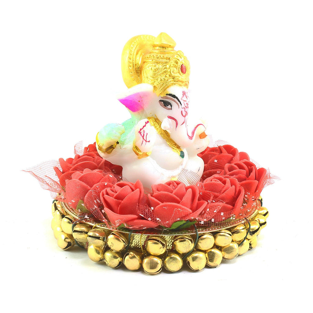 Polyresin Lord Ganesha Idol on Decorative Plate for Car Dashboard and Home Kafalo