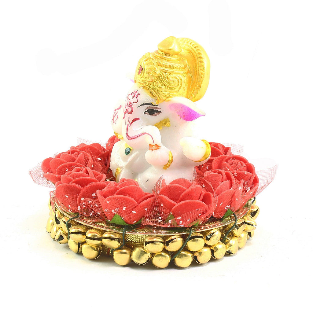 Polyresin Lord Ganesha Idol on Decorative Plate for Car Dashboard and Home Kafalo