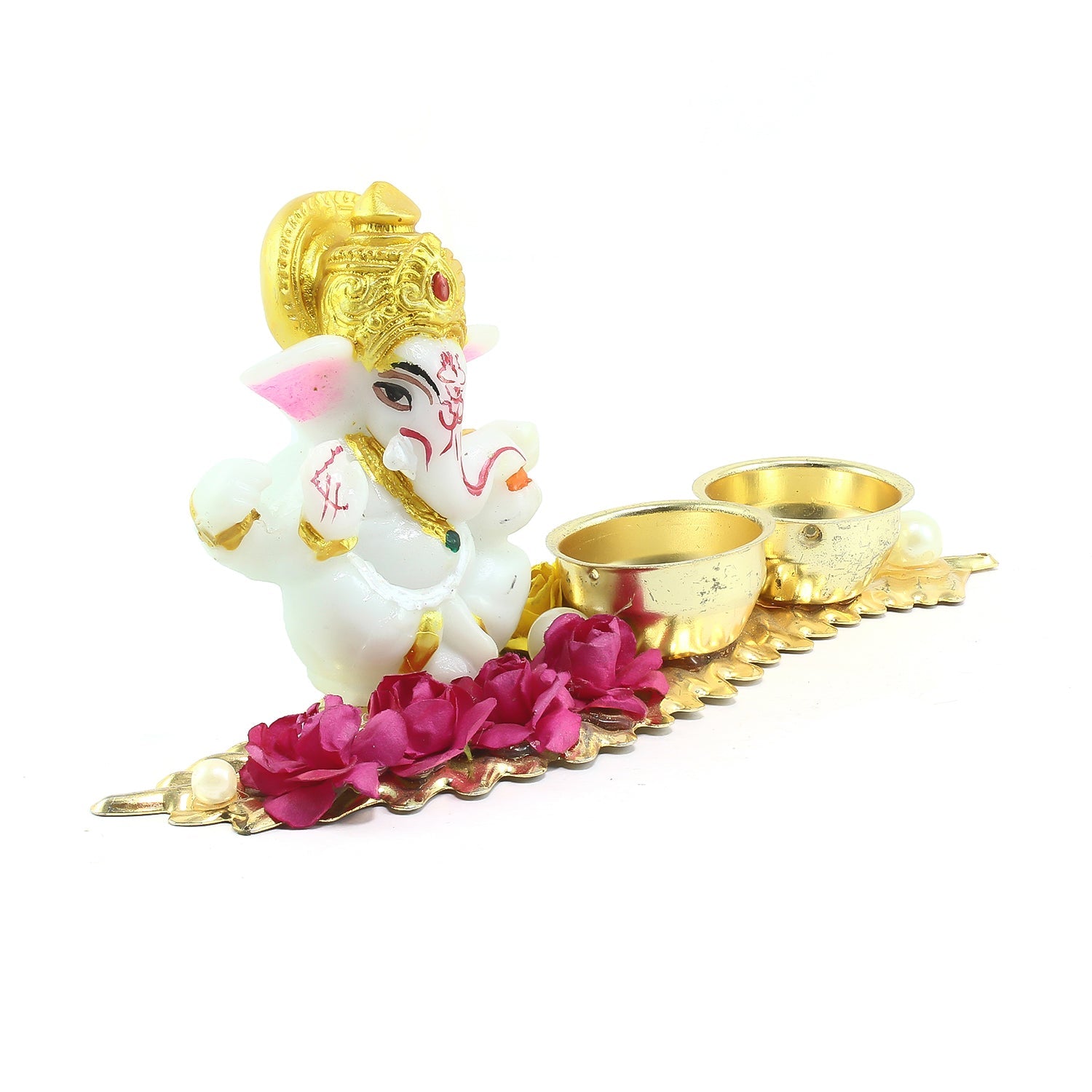 Lord Ganesha Idol On Decorative Haldi Kumkum Holder For Auspicious Offerings Kafalo