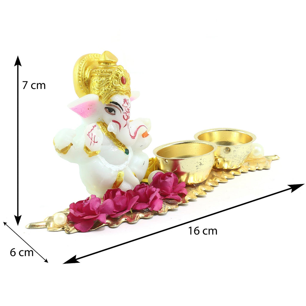 Lord Ganesha Idol On Decorative Haldi Kumkum Holder For Auspicious Offerings Kafalo