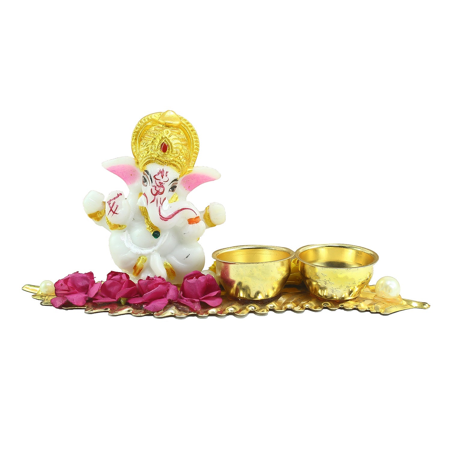 Lord Ganesha Idol On Decorative Haldi Kumkum Holder For Auspicious Offerings Kafalo