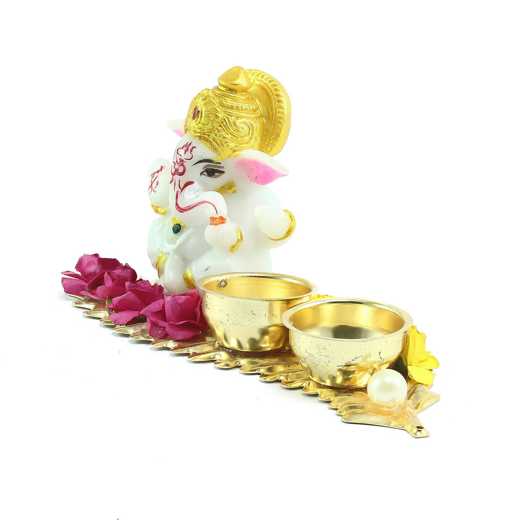 Lord Ganesha Idol On Decorative Haldi Kumkum Holder For Auspicious Offerings Kafalo