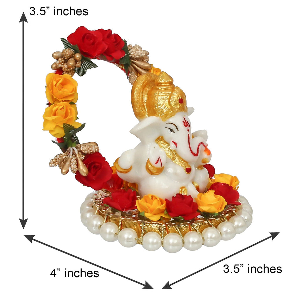 Bhaiya Bhabhi Rakhi with Lord Ganesha Idol on Decorative Plate for Car & Home and Roli Tikka Matki Kafalo