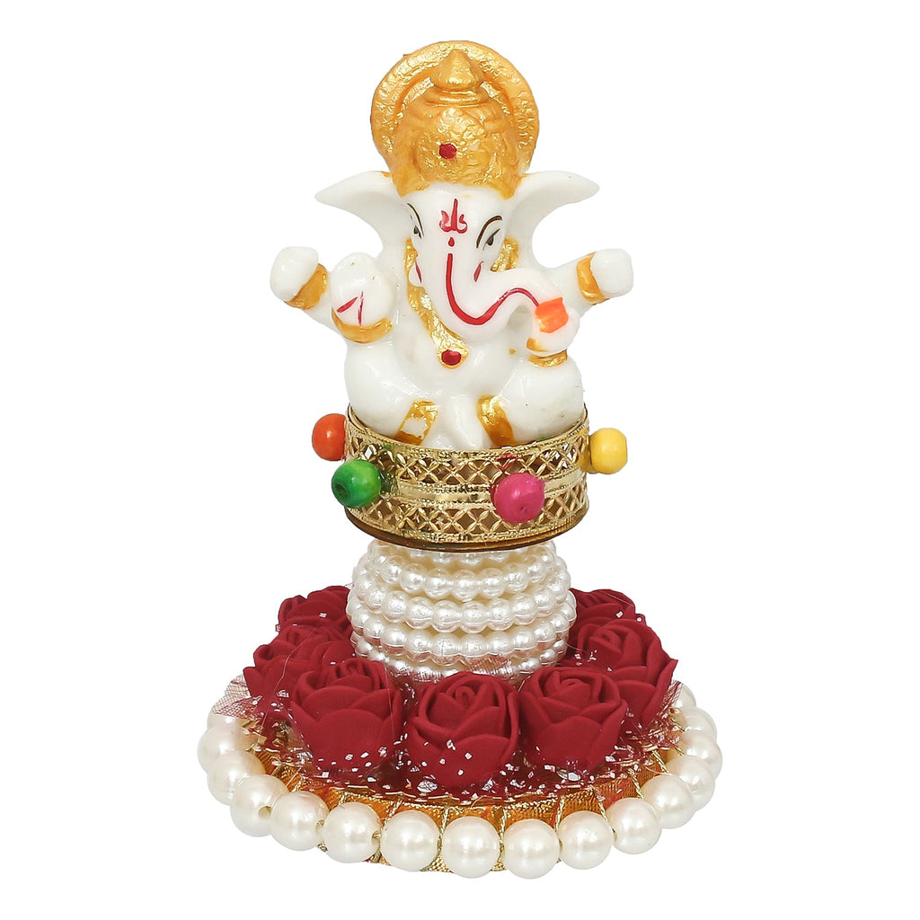 Polyresin Lord Ganesha Idol on Decorative Handcrafted Plate for Home, Office and Car Dashboard Kafalo