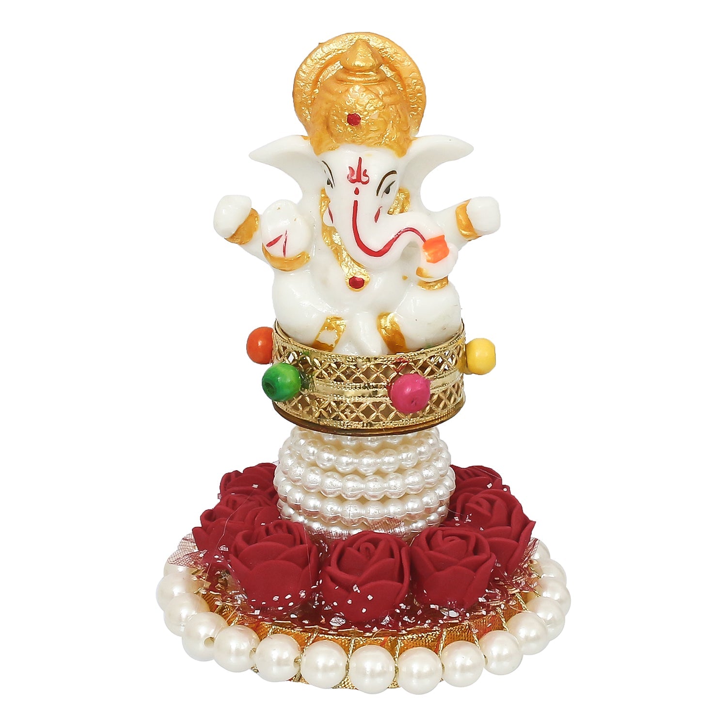 Polyresin Lord Ganesha Idol on Decorative Handcrafted Plate for Home, Office and Car Dashboard Kafalo