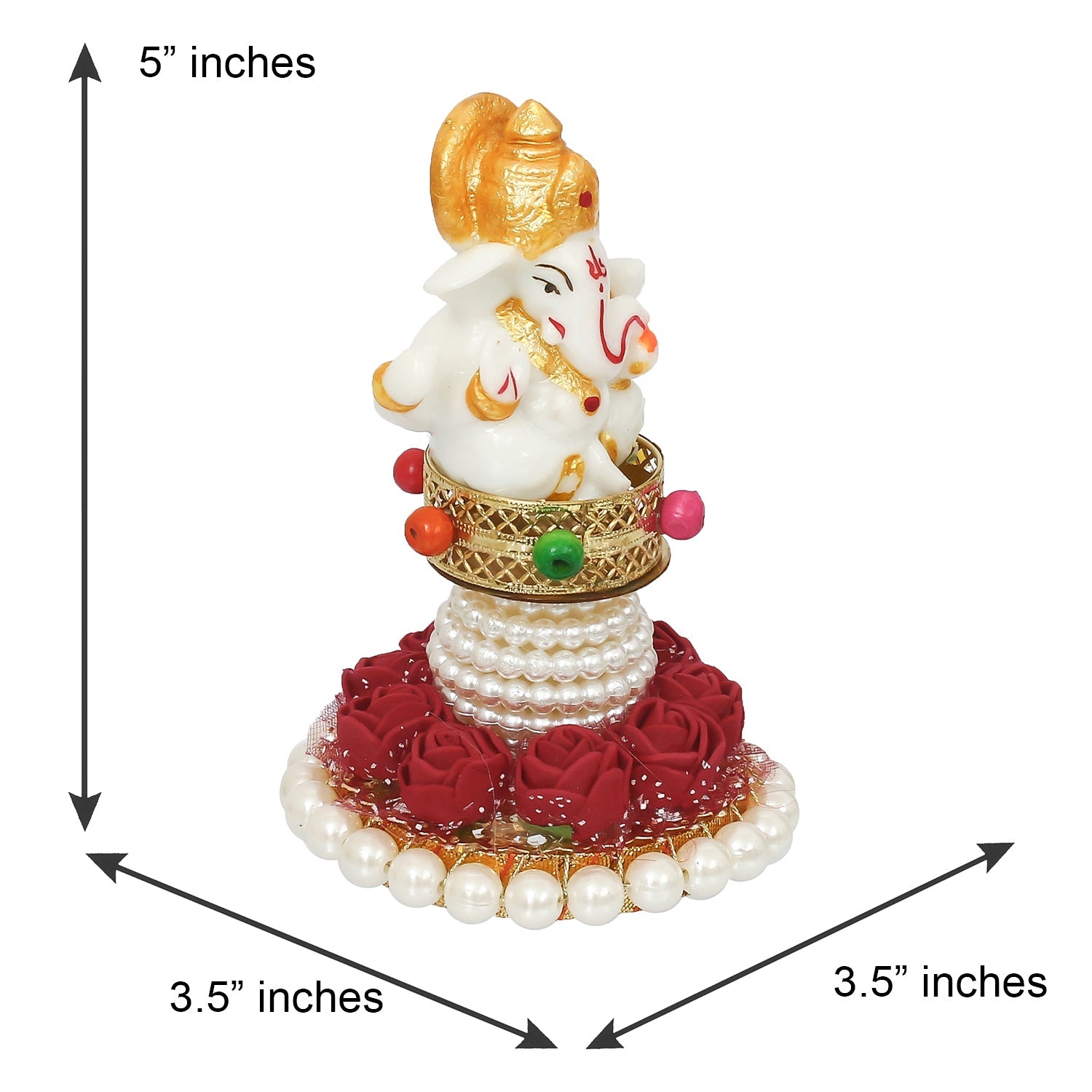 Polyresin Lord Ganesha Idol on Decorative Handcrafted Plate for Home, Office and Car Dashboard Kafalo