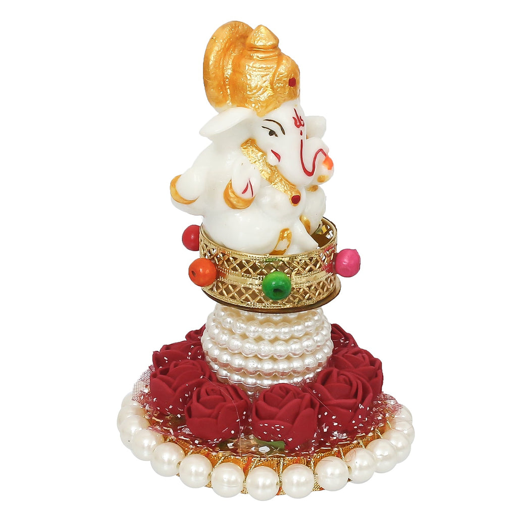 Polyresin Lord Ganesha Idol on Decorative Handcrafted Plate for Home, Office and Car Dashboard Kafalo