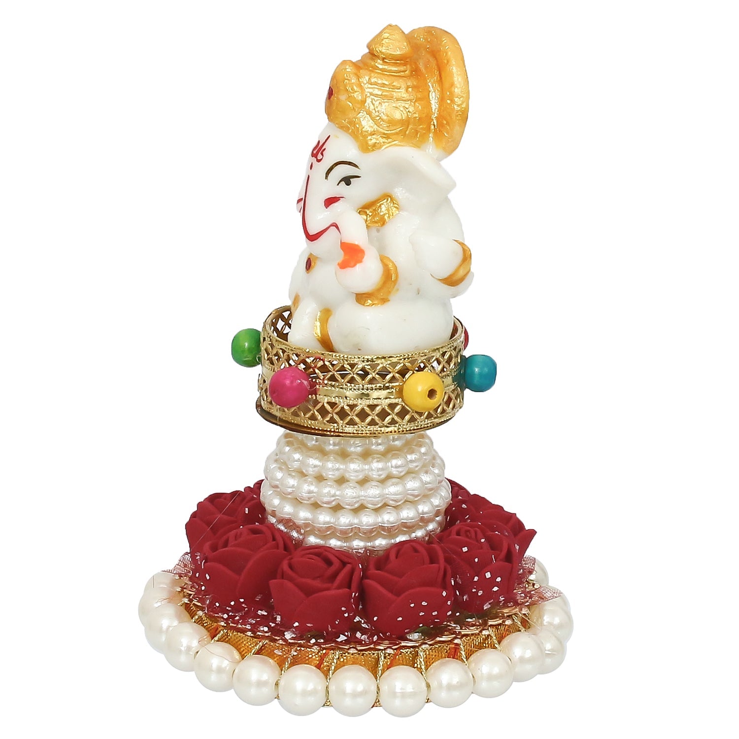 Polyresin Lord Ganesha Idol on Decorative Handcrafted Plate for Home, Office and Car Dashboard Kafalo