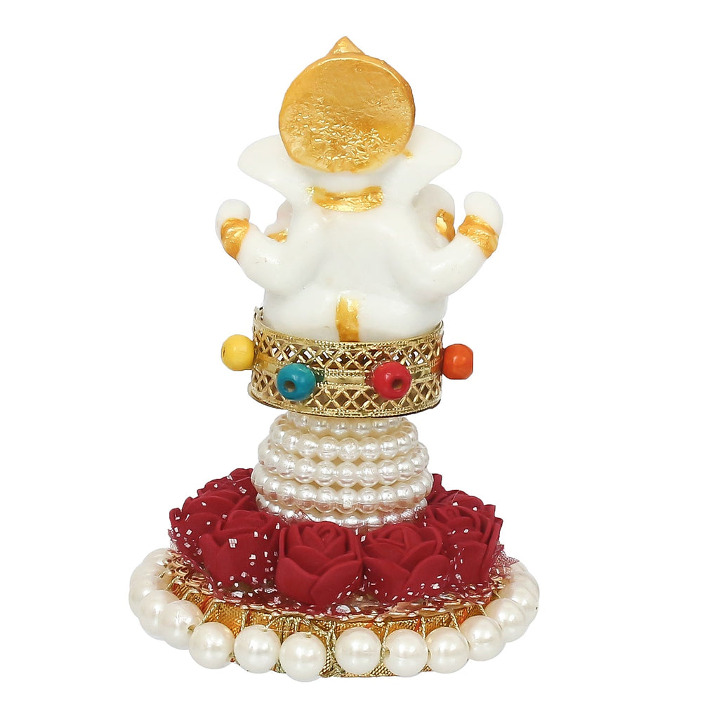 Polyresin Lord Ganesha Idol on Decorative Handcrafted Plate for Home, Office and Car Dashboard Kafalo