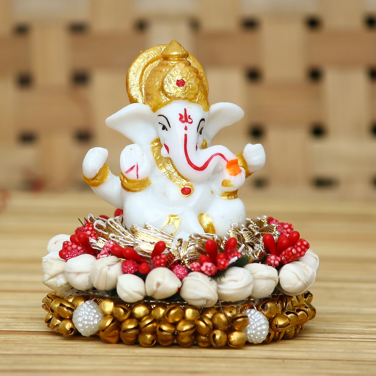 Polyresin Ganesha Idol on Decorative Handcrafted Plate for Home and Car Dashboard Kafalo